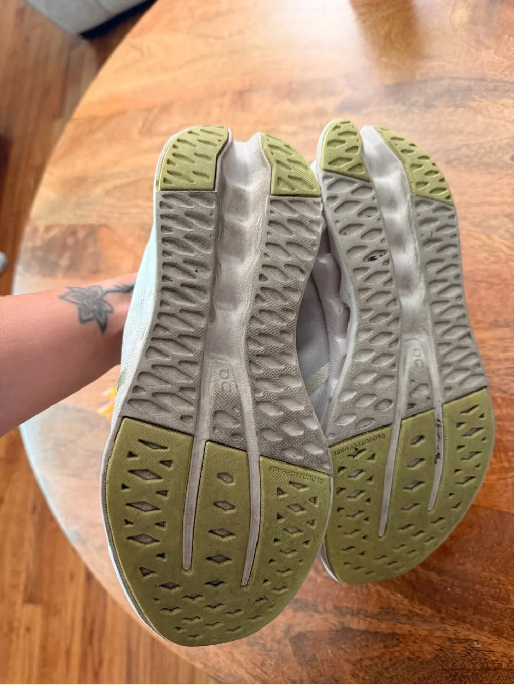 On Running Women's White Athletic Shoes with Yellow Accent